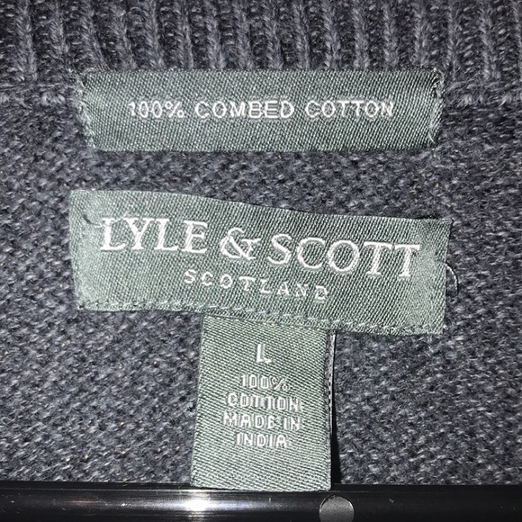 Lyle & Scott Scotland Men’s Fishermen Knit Charcoal Gray Combed Cotton Sweater - Picture 7 of 7